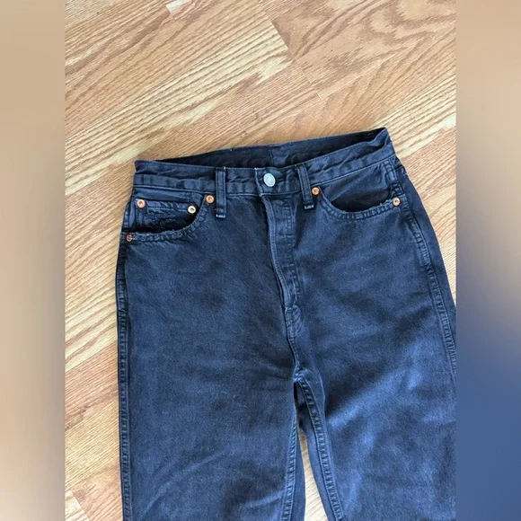 RE/DONE 70s Stovepipe High Rise Straight Leg Jeans Black Vintage-Inspired Denim